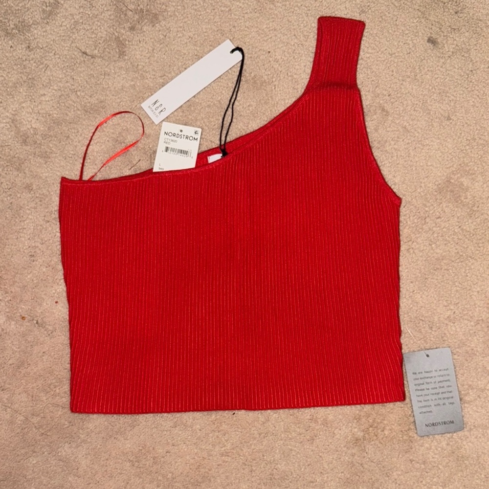 NSR Red Asymmetrical Ribbed Crop Top